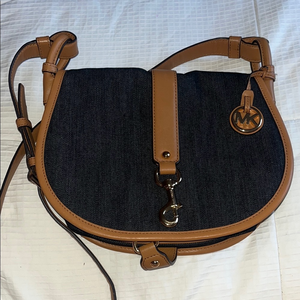 Michael Kors Tan and Black Crossbody Bag with Saddle Style